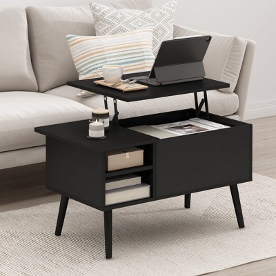 Furinno 35.2" Lift Top Coffee Table Multifunctional Accent Table w/Hidden Compartment and Side Open Storage Shelf Living Room Furniture,Americano