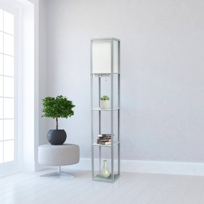 Creekwood Home Classix 62.5" 3-Tier Storage Floor Lamp with Charging Ports and Outlet