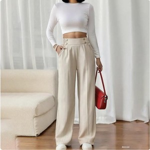 Wikineon Women's High-Waist Wide Leg Pants C Business Casual Trousers with Functional Pockets for Polished Comfort & Versatile Styling,beige, XXL Size - 1 of 4