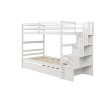 NicBex Twin over Twin Bunk Bed Pine Bed Frame with Twin Trundle, Storage Stair and Full Length Guardrail, Space Saving, No Box Spring Required, White - 3 of 4