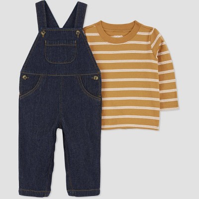 Image of Carter's Just One You®️ Baby Girls' Striped Top & Overalls Set - Brown 12M