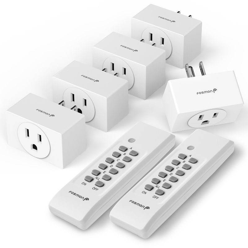 Fosmon WavePoint Wireless Remote Control Outlet Switch with 5 Outlets Plugs + 2 Remote Controls, ETL Listed - White, 1 of 9