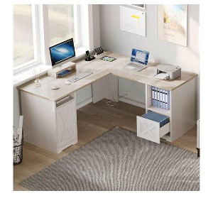60 Inch L Shaped Desk Corner Computer Desk With File Drawer And Storage Cabinet For Home Office, Study Room - 1 of 4