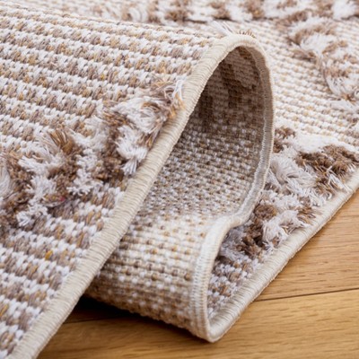 Ivory and Beige Geometric Flat Woven Synthetic Area Rug, 5' x 7'