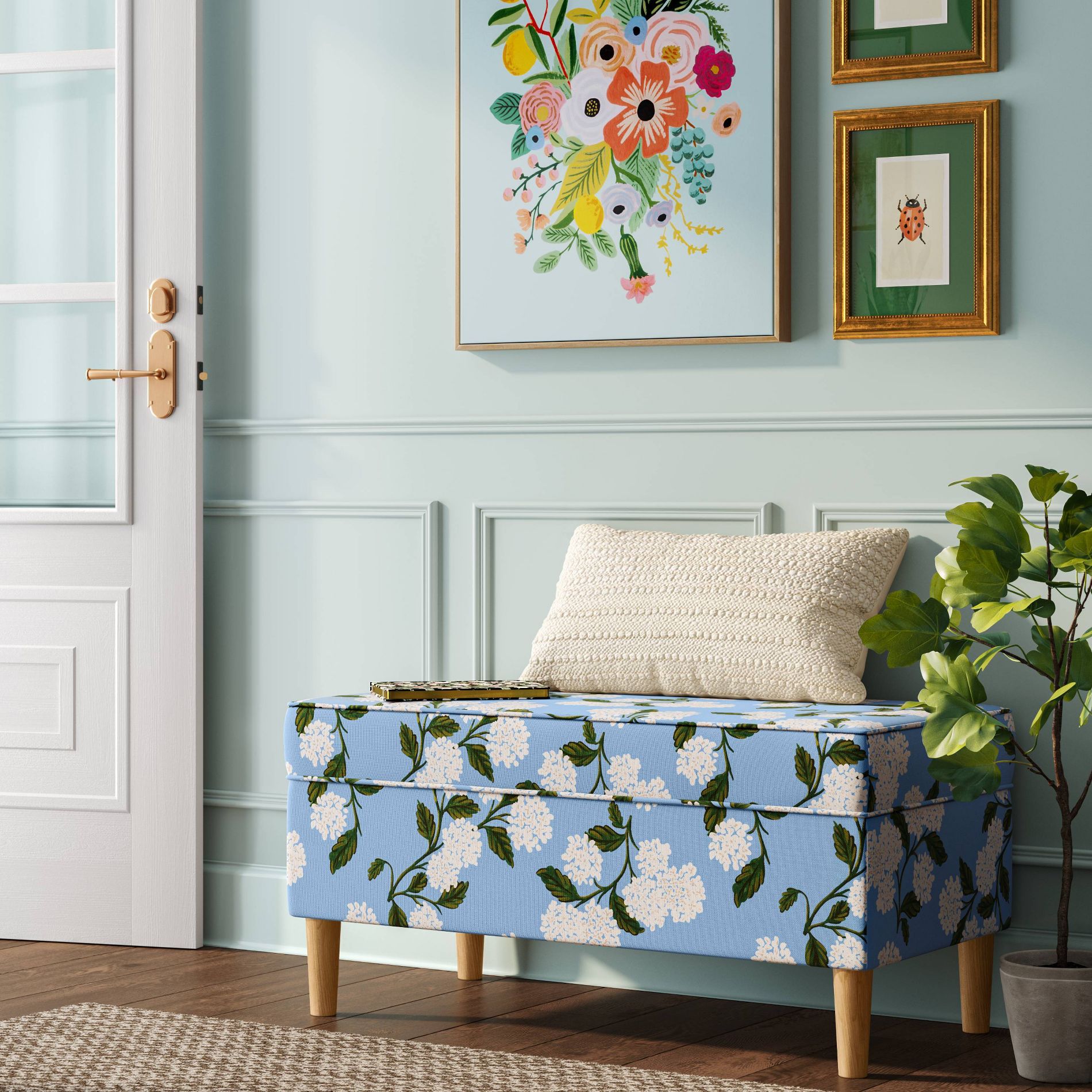 Rifle Paper Co. x Target Storage Bench Hydrangea Cornflower/Light Blue