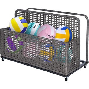 Waterproof Wicker Pool Float Storage Basket with Rolling Wheels, Large Outdoor Organizer, Patio Deck Box for Backyard and Poolside Use - 1 of 4