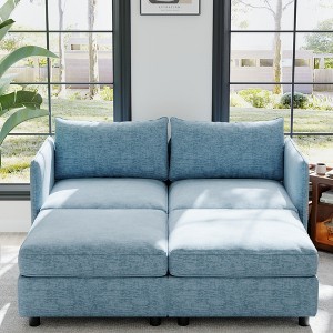 TiramisuBest 71" Plush Corduroy Loveseat Sofa with Square Storage Armrest & USB Port– Beige - 1 of 4