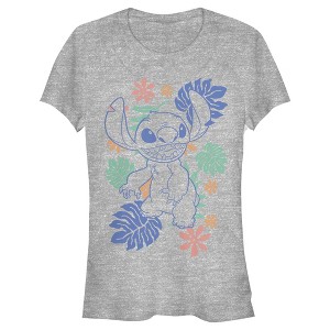 Junior's Women Lilo & Stitch Colorful Tropical Flowers T-Shirt - 1 of 4