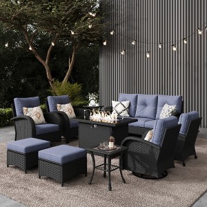 LayinSun Outdoor Patio Furniture Set, Black Rattan Wicker Sectional Swivel Rocker Chairs Sets - 1 of 4