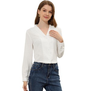 Allegra K Women's Swiss Dots Long Sleeve Button Front Ruffled Collar Shirt - 1 of 4