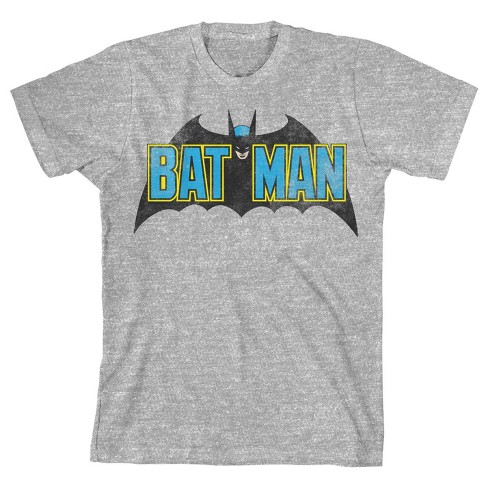 Batman Classic Emblem Youth Athletic Gray Graphic Tee-Small