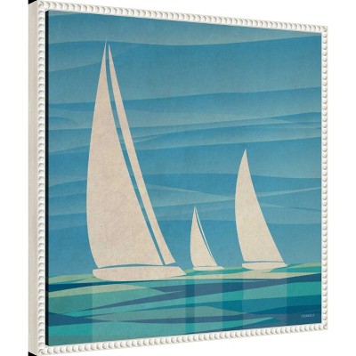 Teal Waters Sailing Boat Canvas Print with Beaded Frame