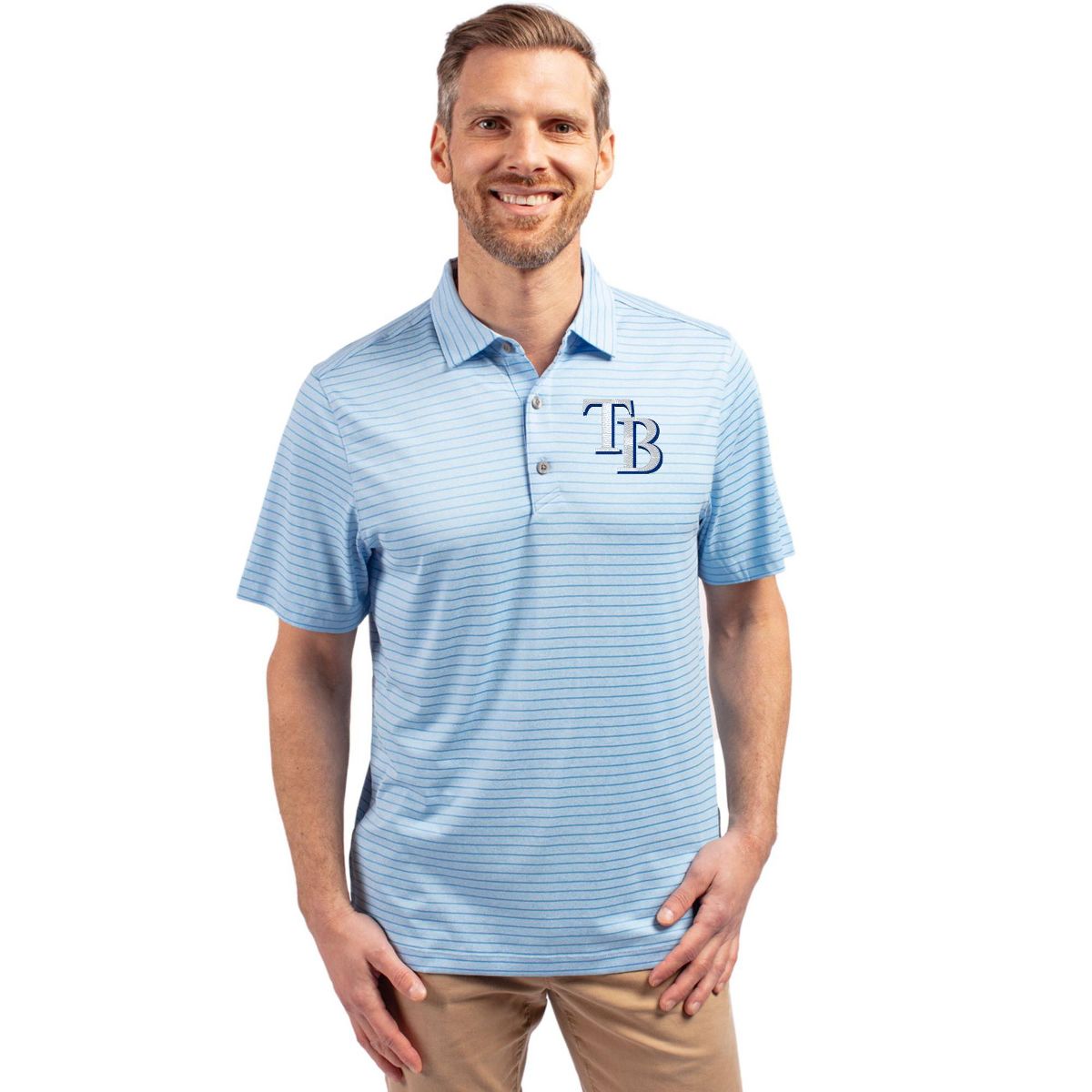 Tampa Bay Rays Cutter & Buck Forge Eco Heather Stripe Stretch Recycled Mens Polo