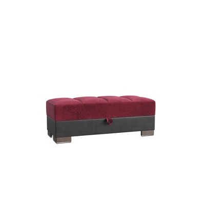 HomeRoots 50" Burgundy Black Brown Microfiber Tufted Storage Ottoman