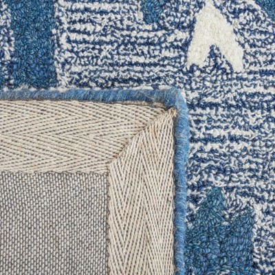 Blue and Ivory Hand-Tufted Wool Ikat Area Rug
