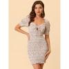 Allegra K Women's Puff Short Sleeve Sweetheart Neck Floral Smocked Bodycon Mini Dress - 2 of 4