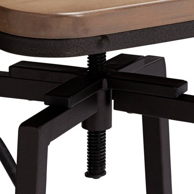 Bronze & Gray Adjustable Swivel Barstool with Wood Backrest