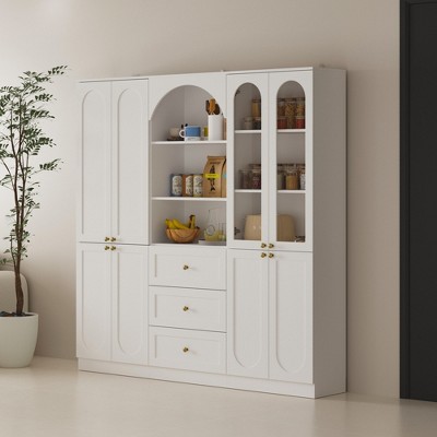 FUFU&GAGA Multifunctional Storage Display Cabinet Contemporary Curved Top Design Modular Organiser White