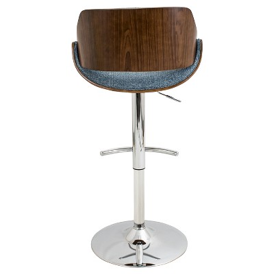 Set of 2 Blue Adjustable Swivel Barstools with Walnut Wood