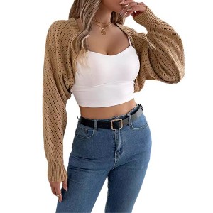 Coolmee Women's Cardigan Bolero Shrugs Casual Long Sleeve Lightweight Cropped Open Front Casual Knit Top - 1 of 4