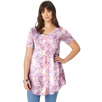 Roaman's Women's Plus Size Ultra Drape V Neck Swing Tunic