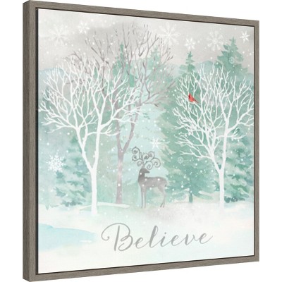 Believe Winter Wonderland Canvas Wall Art with Grey Frame