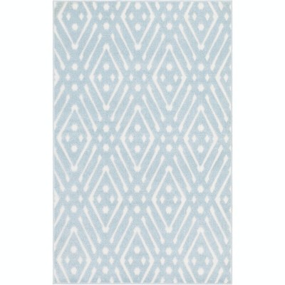 Light Blue Geometric Flat Woven Outdoor Area Rug 5'x8'