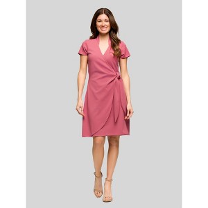 24seven Comfort Apparel Womens Mandarin Collar Knee Length Wrap Dress - 1 of 4