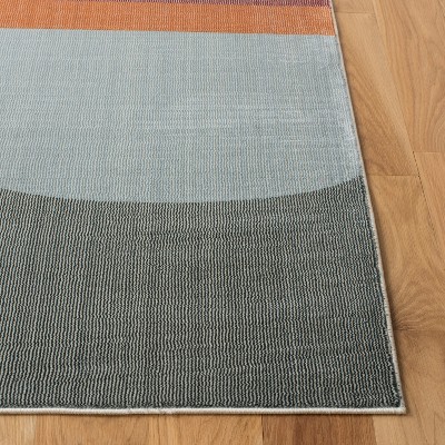 Ivory and Blue Abstract Square Synthetic Area Rug
