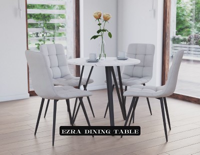 36" Round Brown Wood Dining Table with Black Iron Legs