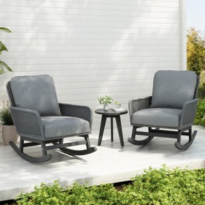 3-Piece Patio Set Table And Chairs,  Modern Patio Chairs With Seat And Back Cushions, PE Rattan Rocking Chairs And Wooden Table-Cuddlewood - 1 of 4