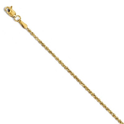 Black Bow Jewelry 1.5mm 14k Yellow Gold Solid Diamond Cut Rope Chain Bracelet & Anklet
