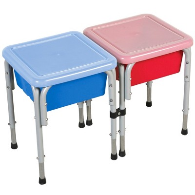 Photo 1 of ECR4Kids 2-Station Sand and Water Adjustable Activity Play Table Center with Lids, Square, Red/Blue