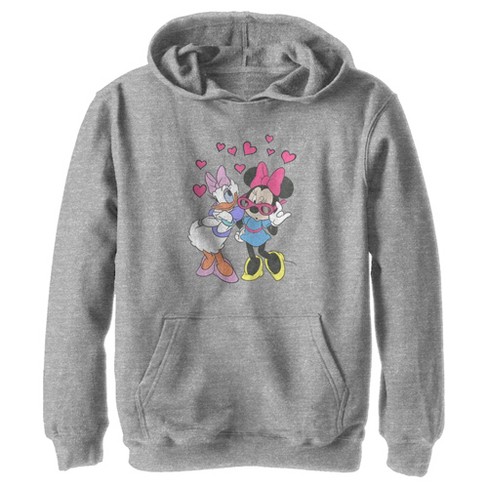 Boy's Disney Minnie Mouse And Daisy Duck Hearts Pull Over Hoodie - Athletic  Heather - X Large : Target