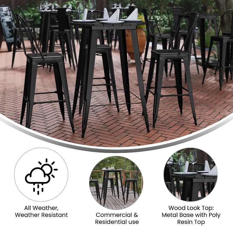 Flash Furniture Declan Commercial Indoor/Outdoor Bar Top Table, 30" Round All Weather Poly Resin Top with Steel base, 5 of 11