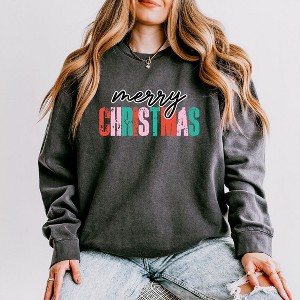 Simply Sage Market Women's Lightweight Garment Dyed Graphic Sweatshirt All Is Bright Christmas Lights - 1 of 4