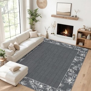 Washable Runner Rug Modern Bordered Print Rug Runner Non-Slip Runners Soft Low Pile Bedside Rugs - 1 of 4