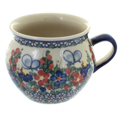 Blue Rose Polish Pottery Garden Butterfly Bubble Soup Mug