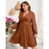 Coolmee Women's Plus Size Dress V Neck Long Sleeve Front Knotted Elastic Elegant Dress A Line Knee Length Midi Dress - 4 of 4