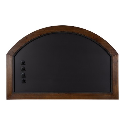 Walnut Brown Arched Magnetic Chalkboard with Clips, 36x24