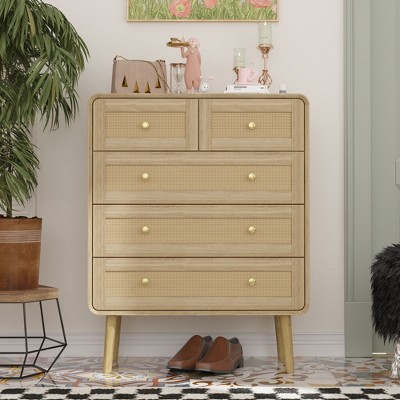 FUFU&GAGA Vertical Dresser, Rattan - surface Design, Solid - Wood Legs, Ample Storage for Bedroom