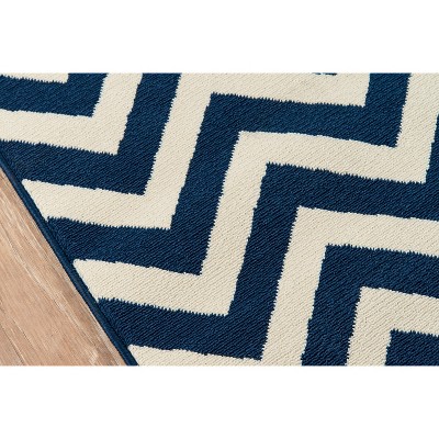 Nautical Luxe Blue Outdoor Chevron Runner Rug 27" x 6"