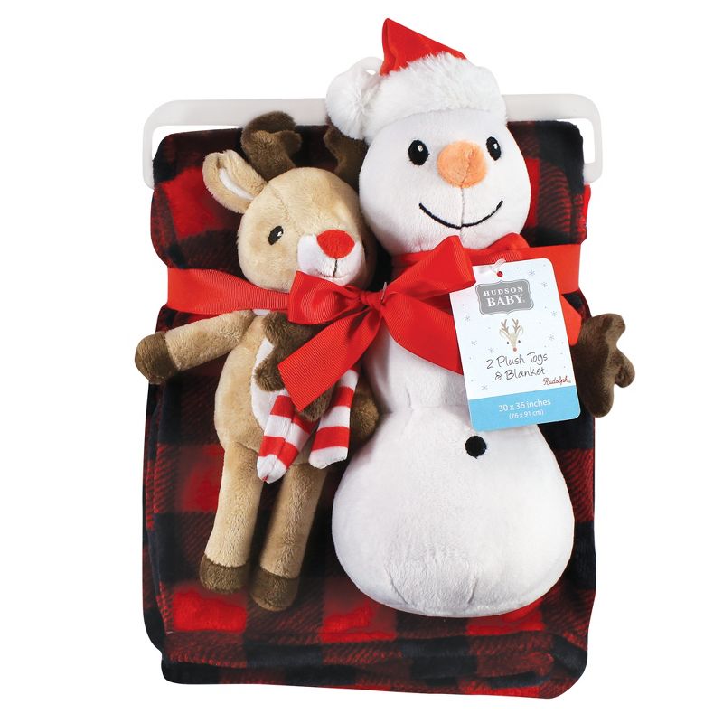 Hudson Baby Unisex Baby Plush Blanket with Toy, Rudolph And Snowman, One Size, 2 of 6