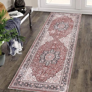 Vintage Area Rug for Living Room Bedroom Machine Washable Distressed Rug Non-Slip Low Pile Stain-Resistant Dining Accent Carpet No-Shedding - 1 of 4