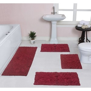 Bell Flower Collection Tufted Bath Rugs, Extra Soft and Absorbent, Non-Slip Bath Mats, Machine Washable Bathroom Mats, 4 Piece Set with Runner, Red - 1 of 4