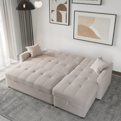 WJShome Reversible Sectional Sleeper Sofa, 82'' Wide Pull-Out Sofa Bed with Storage,Grey