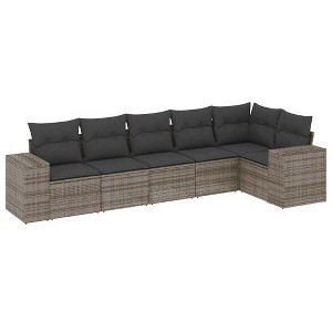 vidaXL 6 Piece Patio Sofa Set with Cushions - Gray Poly Rattan Without Table - 1 of 4
