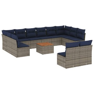 vidaXL 13 Piece Patio Sofa Set with Cushions Poly Rattan - Gray - 1 of 4