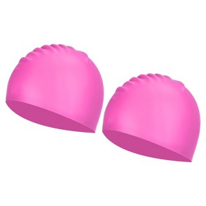 Unique Bargains Silicone Waterproof Non-Slip Adult Swimming Caps 2 Pcs - 1 of 4