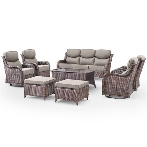 Belord Outdoor Patio Furniture with 6-inch Extra Thick Cushions, High Back Patio Furniture Set with 4 Swivel Chairs, 8 Pieces Outdoor Conversation Set - 1 of 4